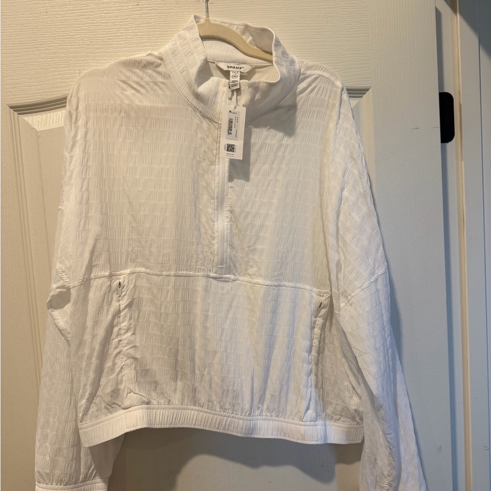 SPANX Textured White Zip Pullover